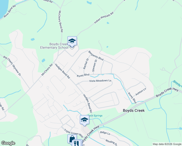 map of restaurants, bars, coffee shops, grocery stores, and more near 1407 Korey Boulevard in Sevierville
