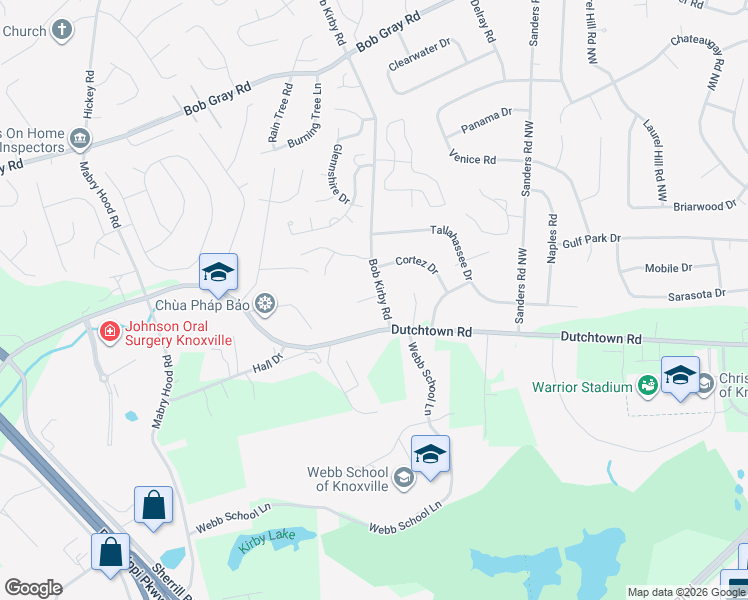 map of restaurants, bars, coffee shops, grocery stores, and more near 9805 Dutchtown Road in Knoxville