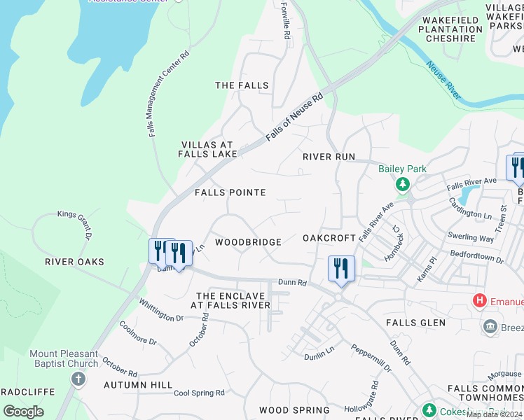 map of restaurants, bars, coffee shops, grocery stores, and more near 1913 Katesbridge Lane in Raleigh