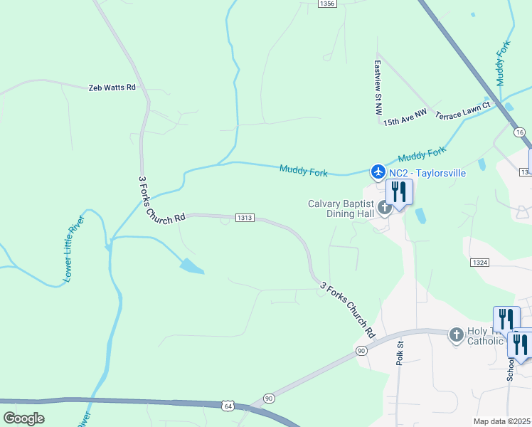 map of restaurants, bars, coffee shops, grocery stores, and more near 3 3 Forks Church Road in Township of Taylorsville
