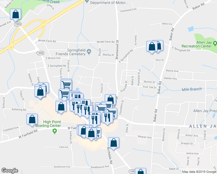 map of restaurants, bars, coffee shops, grocery stores, and more near 2813 Craig Point Road in High Point