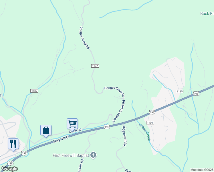 map of restaurants, bars, coffee shops, grocery stores, and more near 452 Gouges Creek Road in Spruce Pine