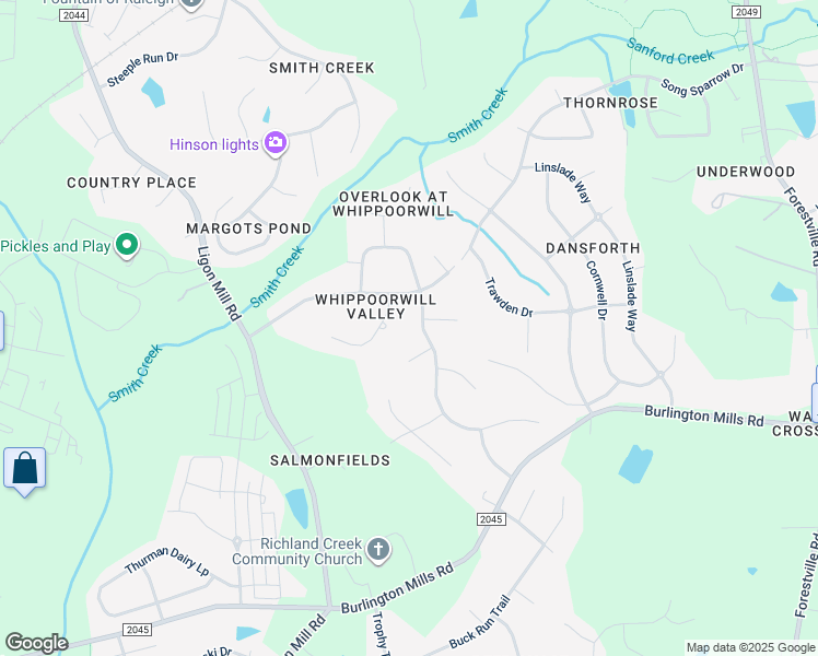 map of restaurants, bars, coffee shops, grocery stores, and more near 5513 Chimney Swift Drive in Wake Forest