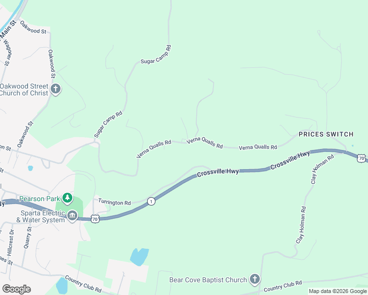 map of restaurants, bars, coffee shops, grocery stores, and more near 1545 Verna Qualls Road in Sparta