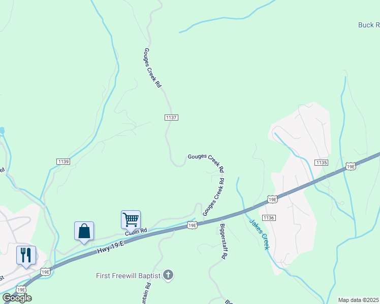 map of restaurants, bars, coffee shops, grocery stores, and more near 452 Gouges Creek Road in Spruce Pine
