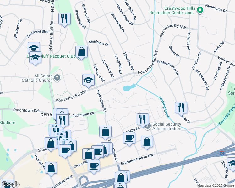 map of restaurants, bars, coffee shops, grocery stores, and more near 9178 Fox Lake Drive in Knoxville