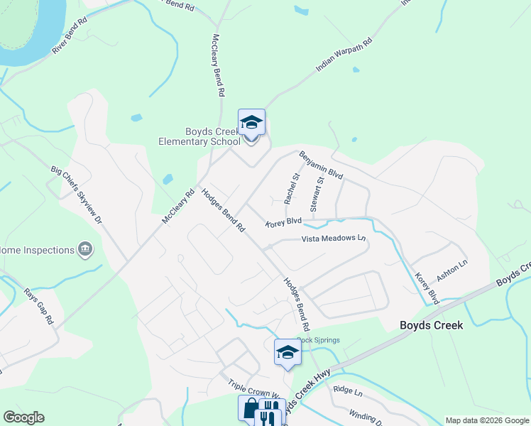 map of restaurants, bars, coffee shops, grocery stores, and more near 1305 Sally's Court in Sevierville
