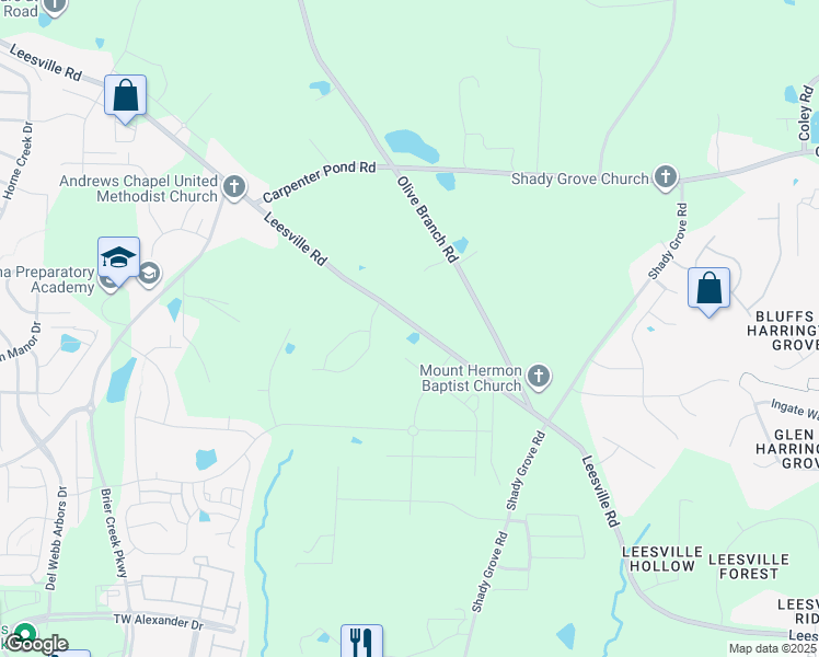 map of restaurants, bars, coffee shops, grocery stores, and more near 7108 Leesville Road in Durham