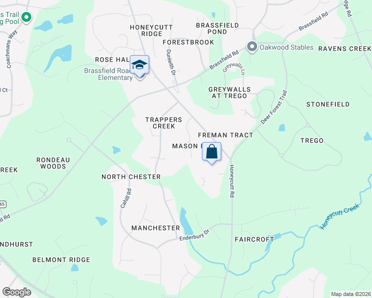 map of restaurants, bars, coffee shops, grocery stores, and more near 11016 Mason Ridge Drive in Raleigh