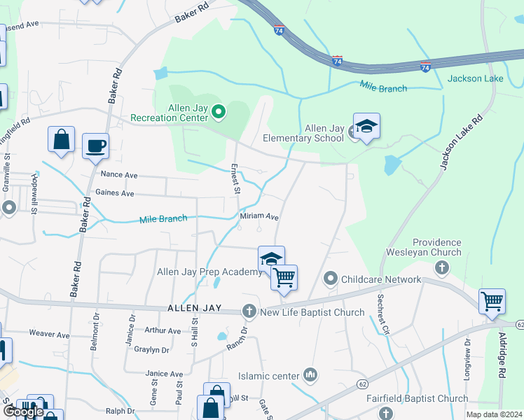 map of restaurants, bars, coffee shops, grocery stores, and more near 811 Miriam Avenue in High Point