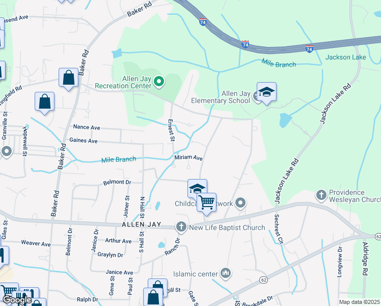 map of restaurants, bars, coffee shops, grocery stores, and more near 811 Miriam Avenue in High Point