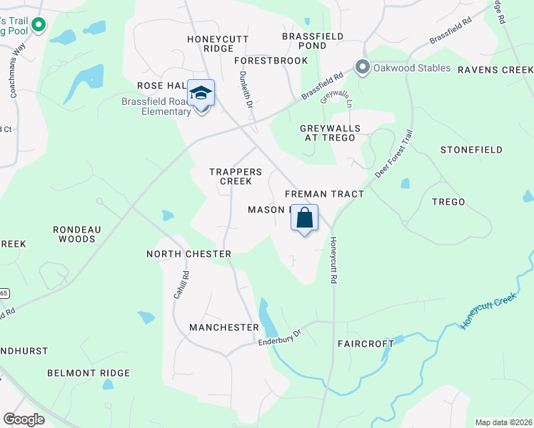 map of restaurants, bars, coffee shops, grocery stores, and more near 11016 Mason Ridge Drive in Raleigh