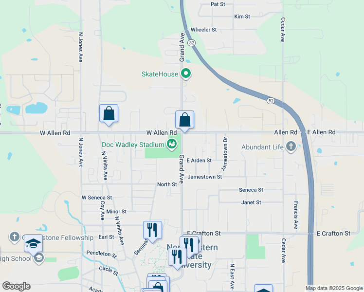 map of restaurants, bars, coffee shops, grocery stores, and more near 1499 North Grand Avenue in Tahlequah