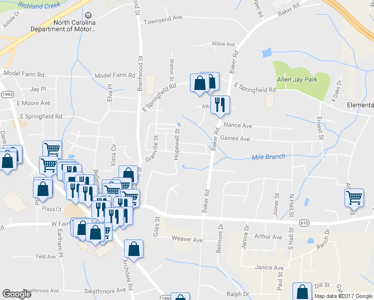 map of restaurants, bars, coffee shops, grocery stores, and more near 911 First Tee Drive in High Point