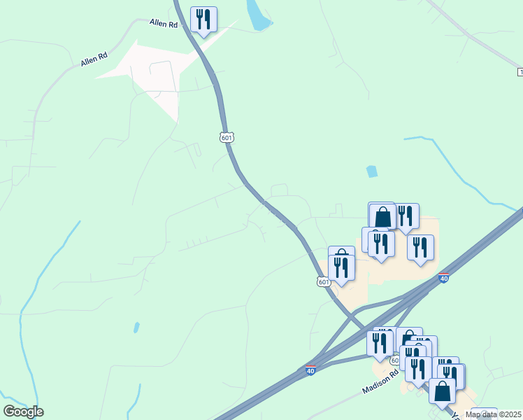 map of restaurants, bars, coffee shops, grocery stores, and more near 1827 U.S. 601 in Mocksville