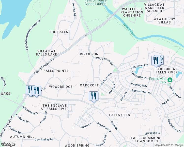 map of restaurants, bars, coffee shops, grocery stores, and more near 11321 Stoney Woods Drive in Raleigh