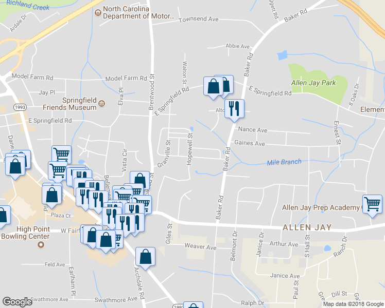 map of restaurants, bars, coffee shops, grocery stores, and more near 903 First Tee Drive in High Point