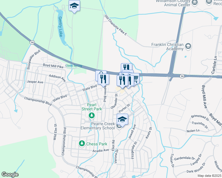map of restaurants, bars, coffee shops, grocery stores, and more near 119 Front Street in Franklin
