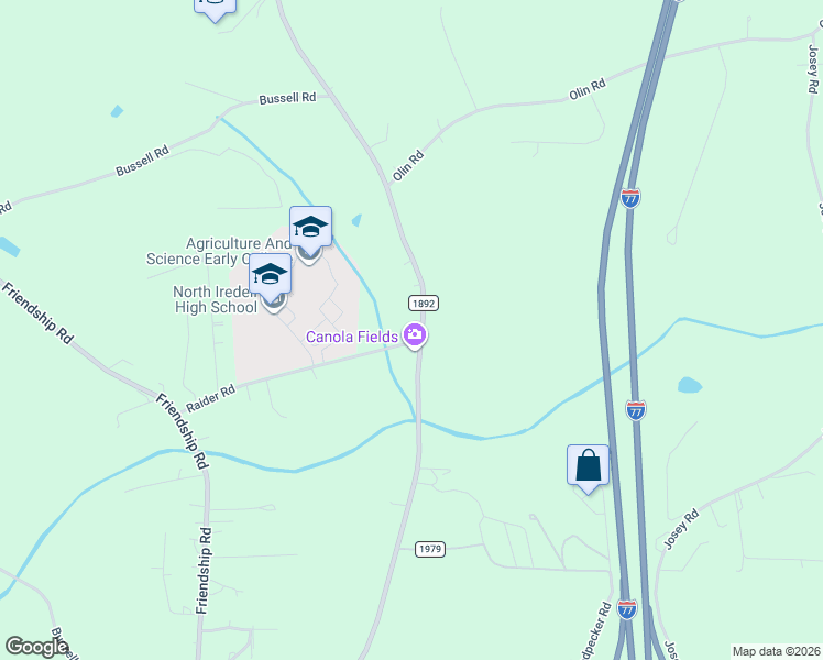 map of restaurants, bars, coffee shops, grocery stores, and more near 1685 Jennings Road in Olin