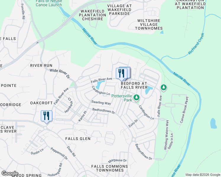 map of restaurants, bars, coffee shops, grocery stores, and more near 10501 Meakin Drive in Raleigh