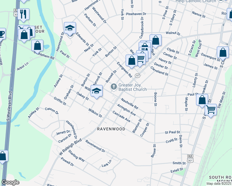 map of restaurants, bars, coffee shops, grocery stores, and more near 816 Nashville Road in Rocky Mount