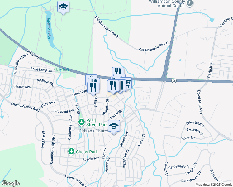 map of restaurants, bars, coffee shops, grocery stores, and more near 120 Front Street in Franklin