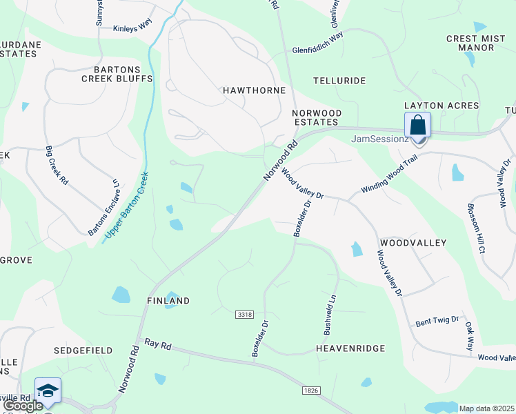 map of restaurants, bars, coffee shops, grocery stores, and more near 11908 Norwood Road in Raleigh