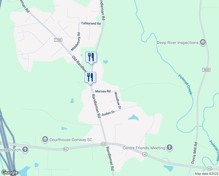 map of restaurants, bars, coffee shops, grocery stores, and more near 107 Mersey Road in Greensboro