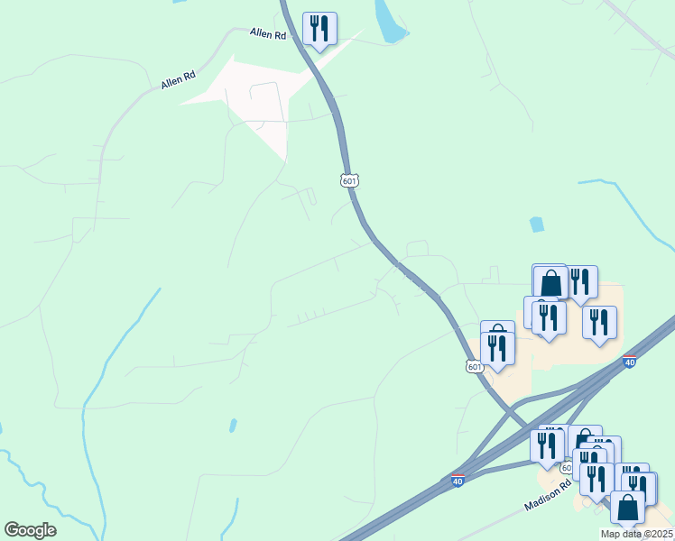 map of restaurants, bars, coffee shops, grocery stores, and more near 145 Brantley Farm Road in Mocksville