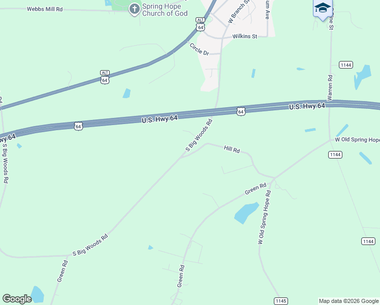 map of restaurants, bars, coffee shops, grocery stores, and more near 1960 South Big Woods Road in Spring Hope