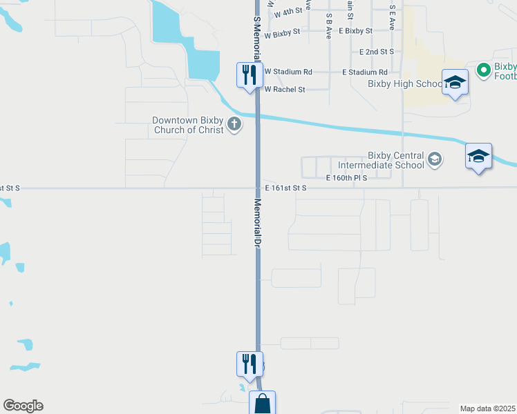 map of restaurants, bars, coffee shops, grocery stores, and more near 16110 South Memorial Drive in Bixby