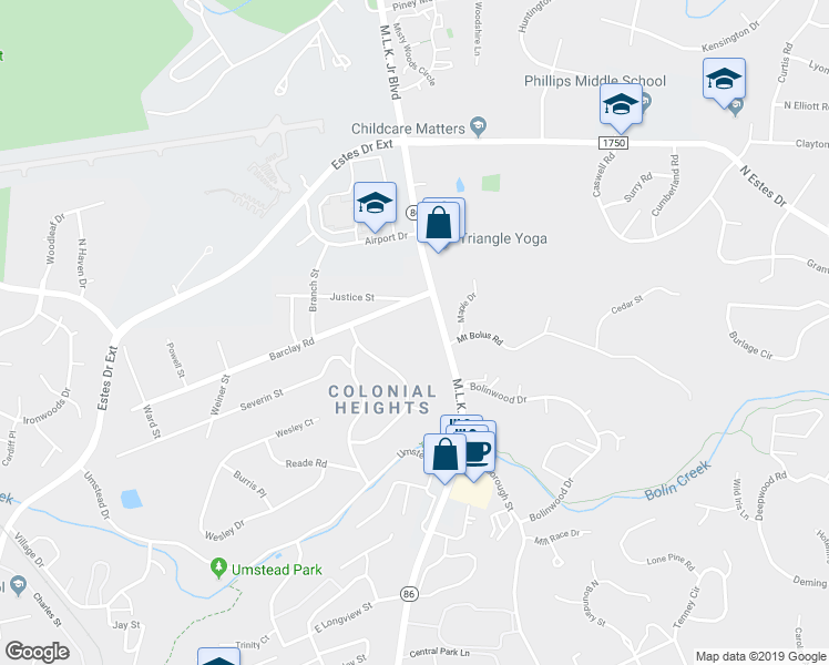 map of restaurants, bars, coffee shops, grocery stores, and more near 113 Barclay Road in Chapel Hill