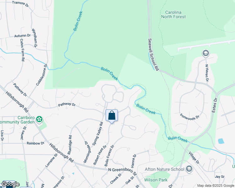 map of restaurants, bars, coffee shops, grocery stores, and more near 117 Creekview Circle in Carrboro