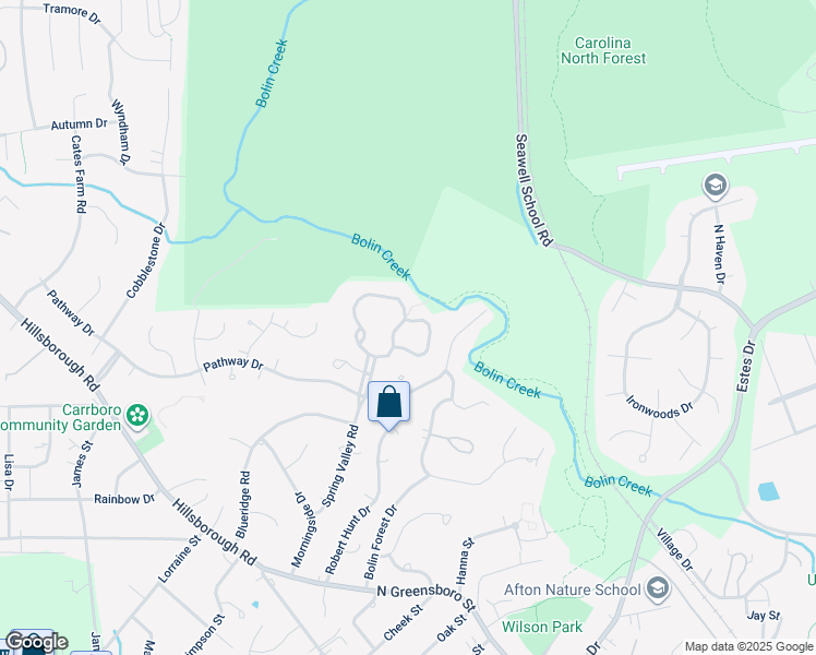 map of restaurants, bars, coffee shops, grocery stores, and more near 117 Creekview Circle in Carrboro