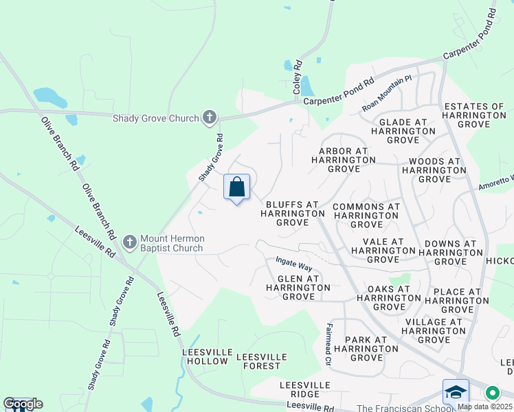 map of restaurants, bars, coffee shops, grocery stores, and more near 12313 Kendall Ridge Court in Durham