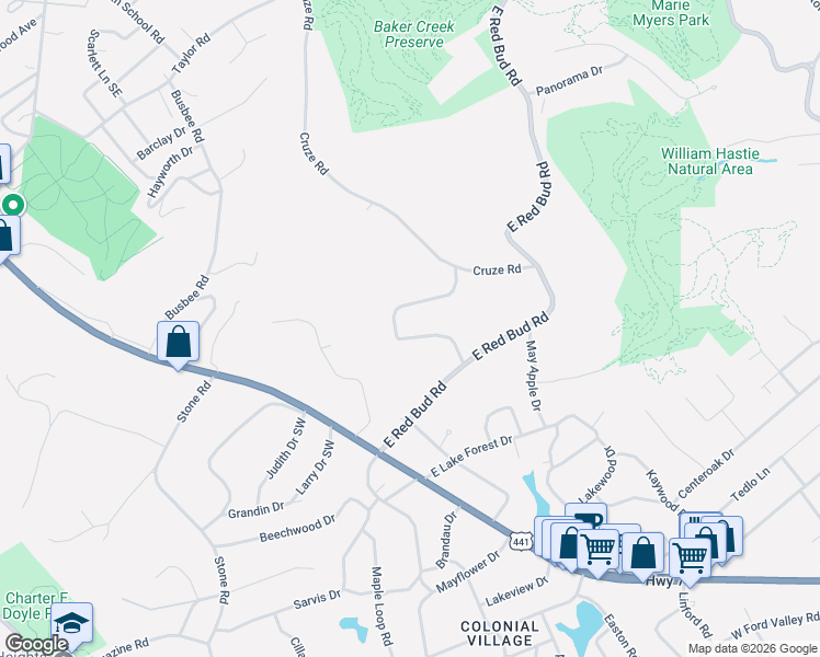 map of restaurants, bars, coffee shops, grocery stores, and more near 5127 Rebecca Lane in Knoxville