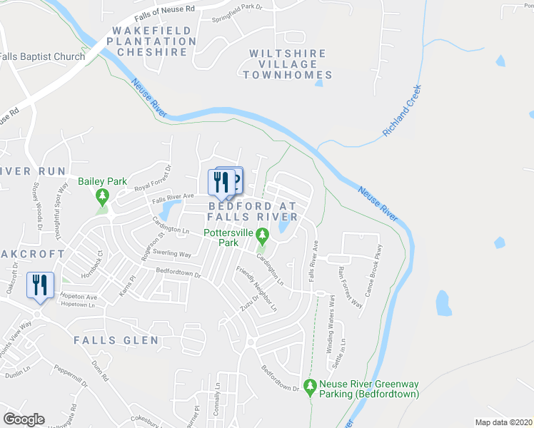 map of restaurants, bars, coffee shops, grocery stores, and more near 10408 Chandler Way in Raleigh
