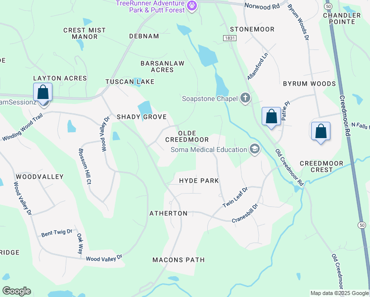 map of restaurants, bars, coffee shops, grocery stores, and more near 5317 Deergrass Court in Raleigh