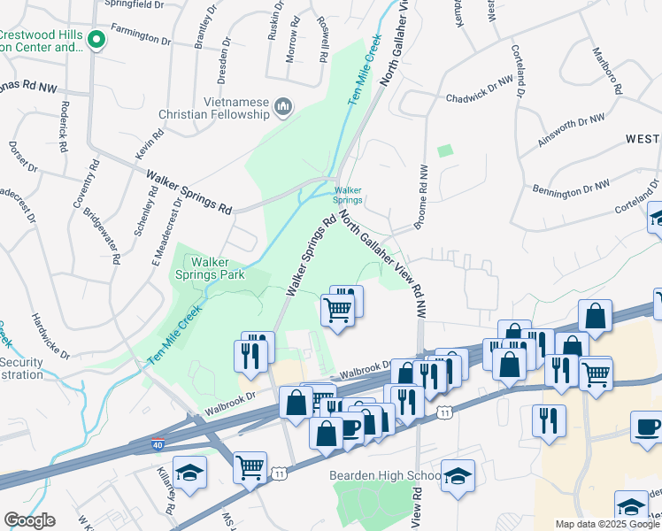 map of restaurants, bars, coffee shops, grocery stores, and more near 325 Walker Springs Road in Knoxville