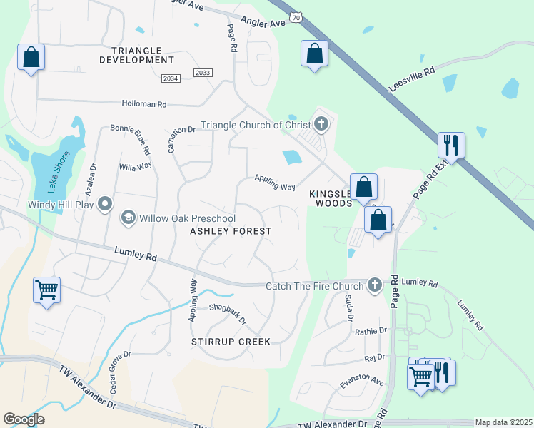 map of restaurants, bars, coffee shops, grocery stores, and more near 3510 Long Ridge Road in Durham