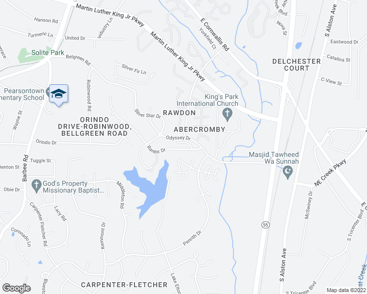 map of restaurants, bars, coffee shops, grocery stores, and more near 3621 Ranbir Drive in Durham