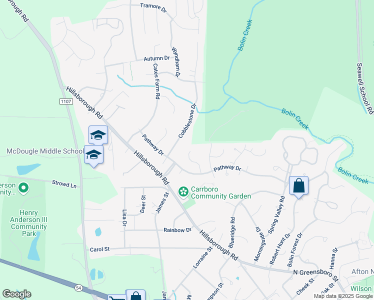 map of restaurants, bars, coffee shops, grocery stores, and more near 115 Sudbury Lane in Chapel Hill