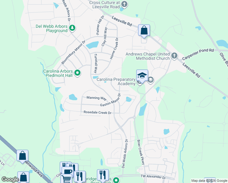 map of restaurants, bars, coffee shops, grocery stores, and more near 1145 Gaston Manor Drive in Durham