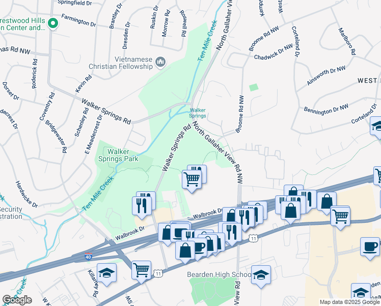 map of restaurants, bars, coffee shops, grocery stores, and more near 325 Walker Springs Road in Knoxville