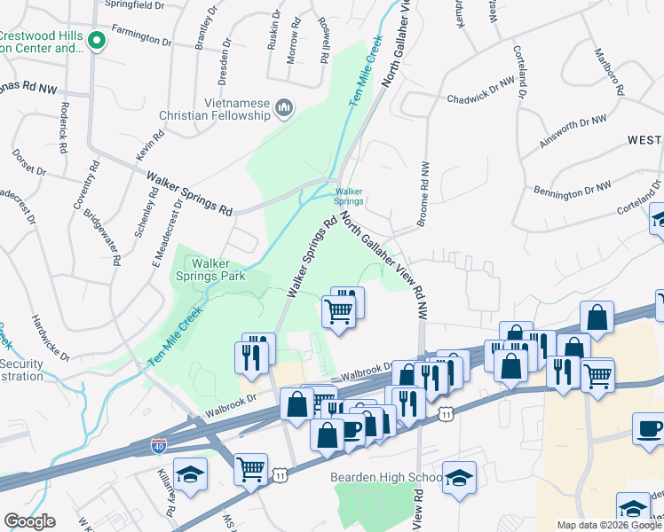 map of restaurants, bars, coffee shops, grocery stores, and more near 325 Walker Springs Road in Knoxville
