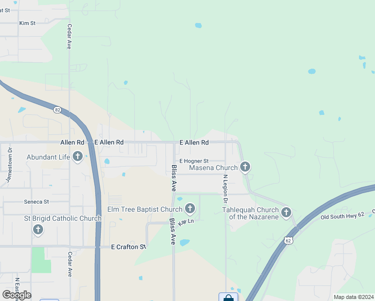 map of restaurants, bars, coffee shops, grocery stores, and more near 1454 East Allen Road in Tahlequah