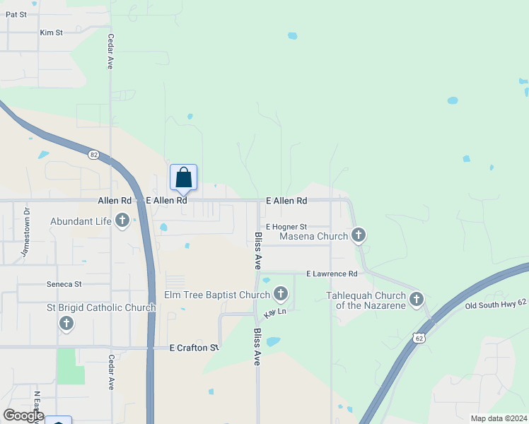 map of restaurants, bars, coffee shops, grocery stores, and more near 1454 East Allen Road in Tahlequah