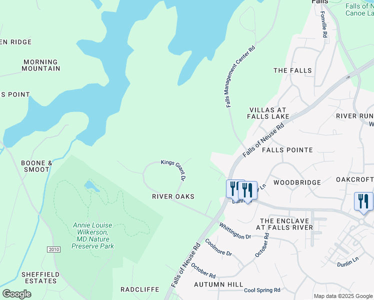 map of restaurants, bars, coffee shops, grocery stores, and more near 11205 Trescott Court in Raleigh