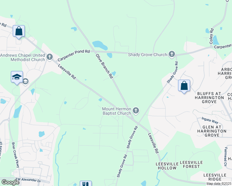 map of restaurants, bars, coffee shops, grocery stores, and more near 2722 Olive Branch Road in Durham