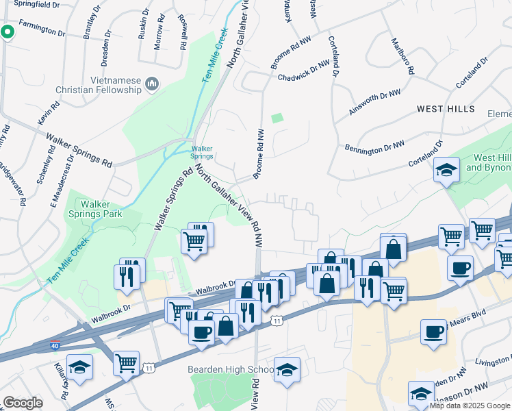 map of restaurants, bars, coffee shops, grocery stores, and more near 8410 Ivy Falls Way in Knoxville